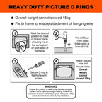 Everhang 15kg Zinc Plated Heavy-Duty Picture Hanging D-Ring - 4 Pack - Image 4 of 6