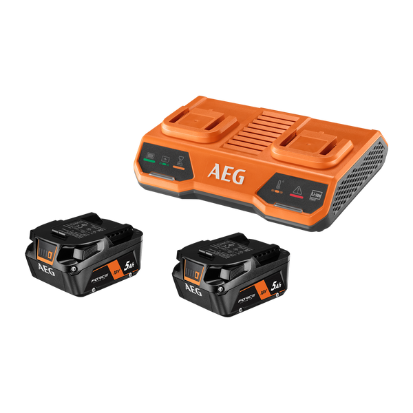 AEG 18V 5.0Ah Dual Port Charger And Battery Twin Pack