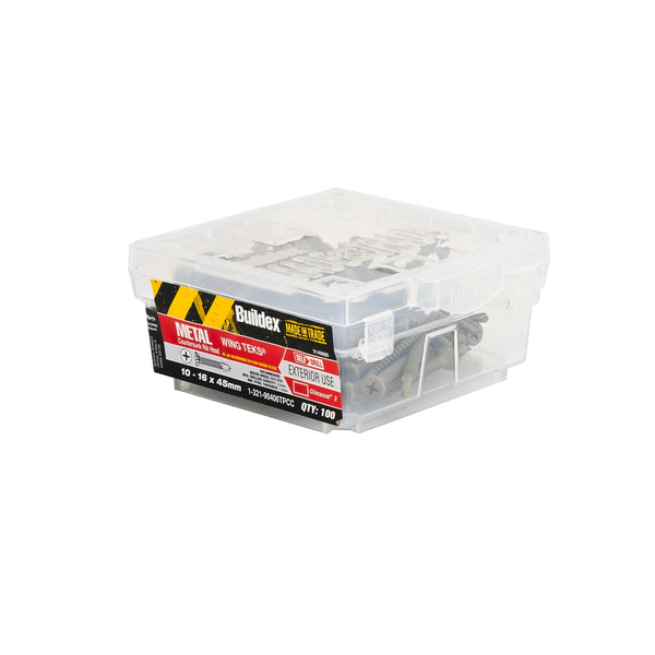 Buildex 10-16 x 45mm Climacoat Countersunk Ribbed Head Metal Wing Tek Screws - 100 Box