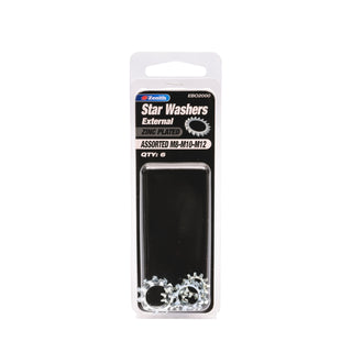 Zenith M8-M10-M12 Zinc Plated Assorted External Star Washer - 6 Pack