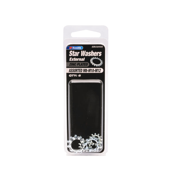 Zenith M8-M10-M12 Zinc Plated Assorted External Star Washer - 6 Pack
