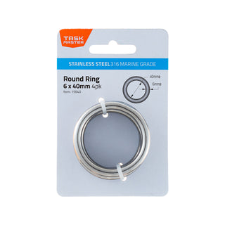 Taskmaster 6 x 40mm 316 Stainless Steel Round Rings - 4 Pack