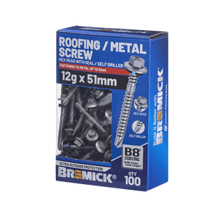 Bremick Hex Roofing Screw 12g x 51mm B8 BOX 100