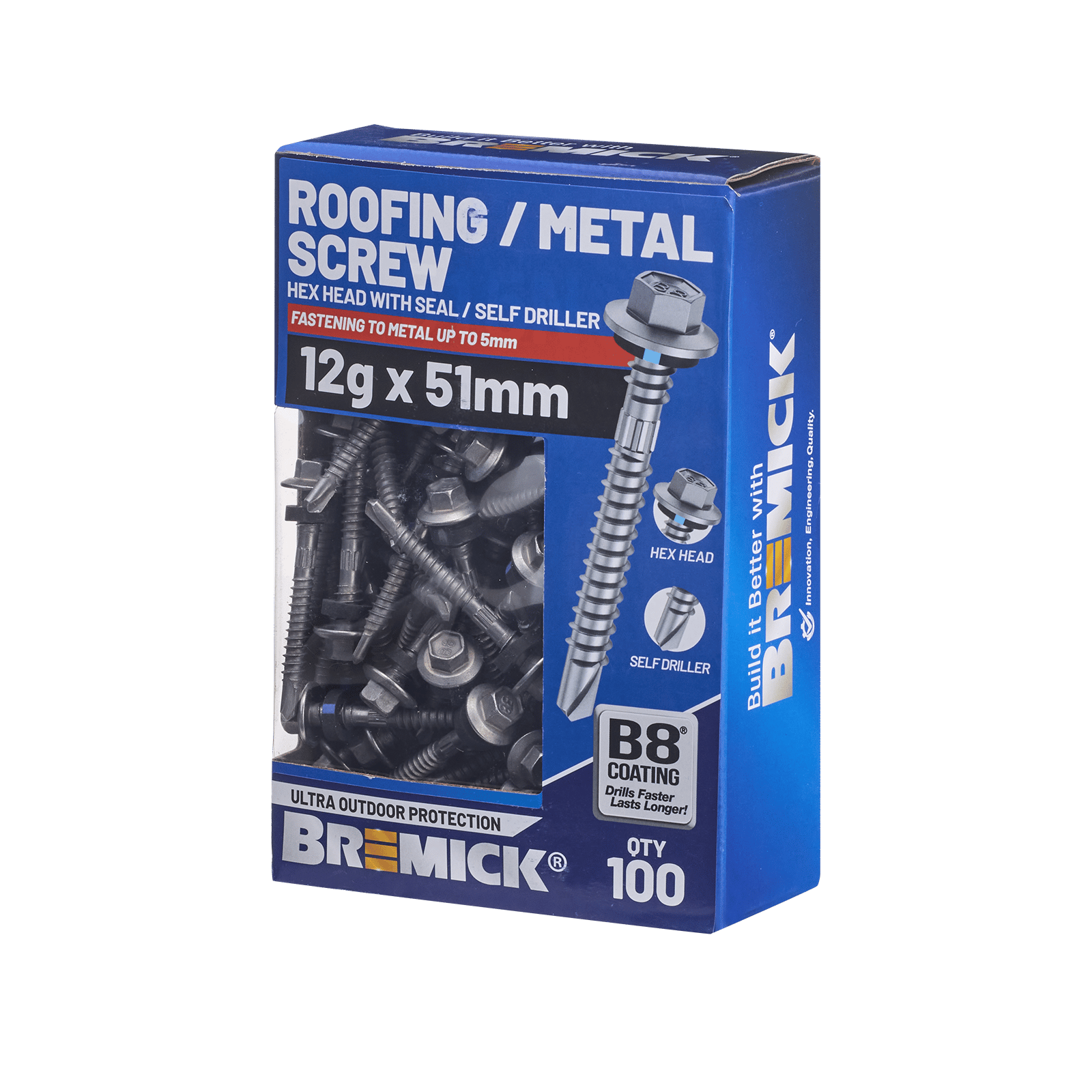Bremick Hex Roofing Screw 12g x 51mm B8 BOX 100 - Image 1 of 10