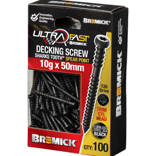 Bremick 10G x 50mm Black Stainless Steel 304 T20 Trim Decking Screws 502TBL - 100 Pack