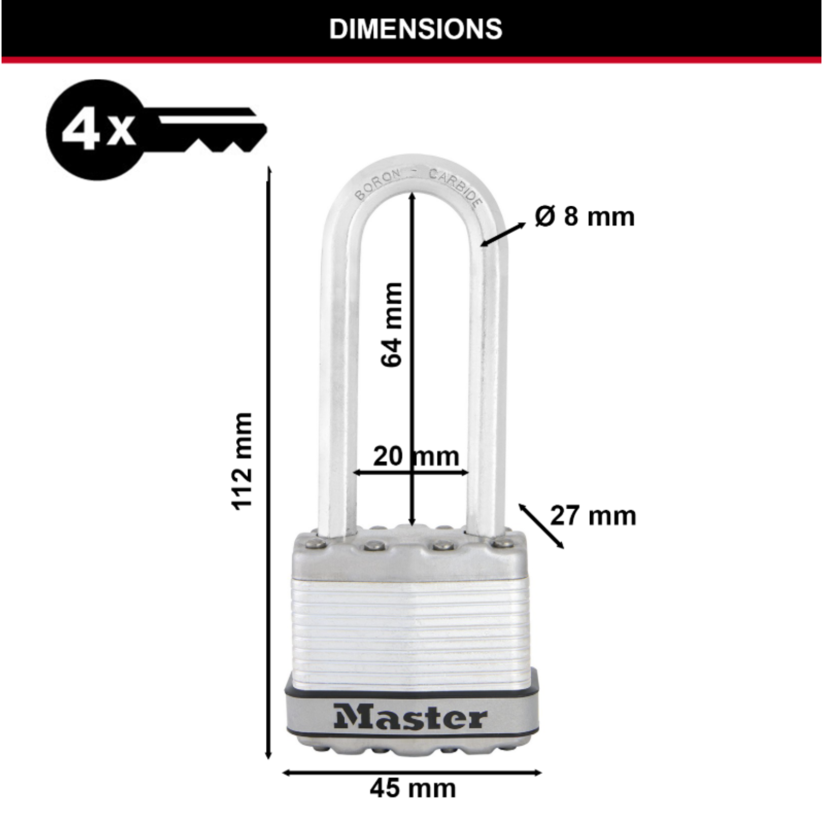 Master Lock 45mm Magnum With 64mm Extra Long Shackle Padlock - Image 3 of 18
