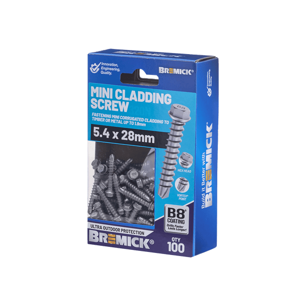 Bremick Mini Cladding Screw 5.4 x 28mm HEX B8 BOX 100