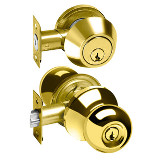 Delf Polished Brass Valenica Double Cylinder Deadbolt and Knob Set