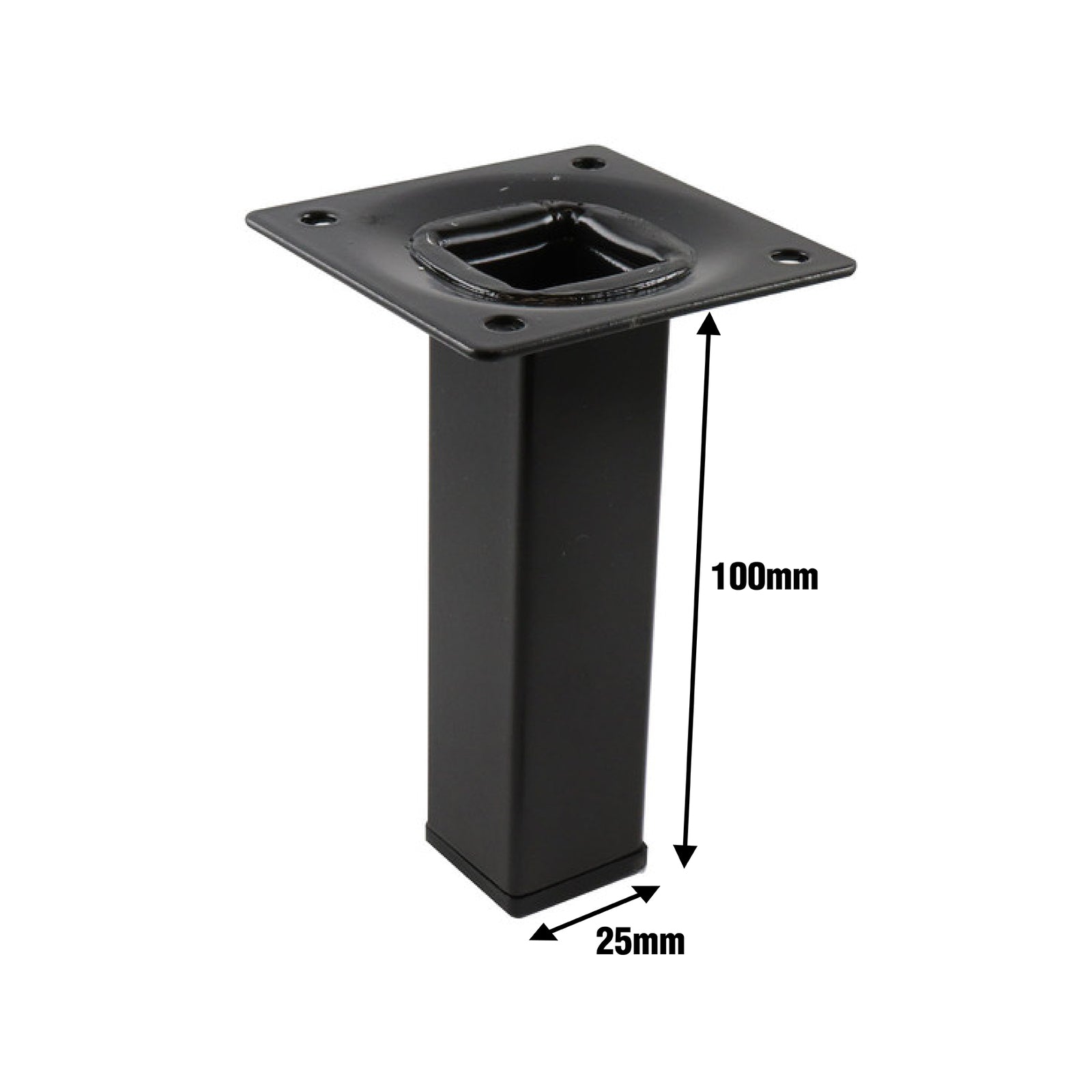 Adoored 25 x 25 x 100mm Black Square Tube Furniture Leg - Image 4 of 4