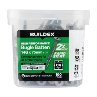 Buildex® 14G x 75mm Class 4 Bugle Batten Screws - 100 pack