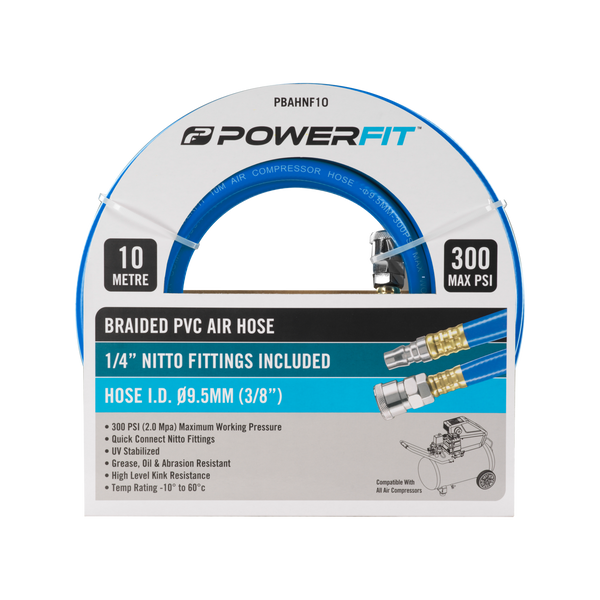 PowerFit 10m Braided Air Hose With Nitto Fittings
