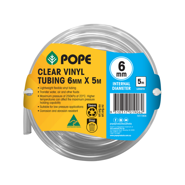 Pope 6mm x 5m Clear Vinyl Tubing