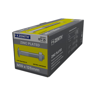 ZENITH M10 x 125mm Zinc Plated Cup Head Bolt and Nut - Each