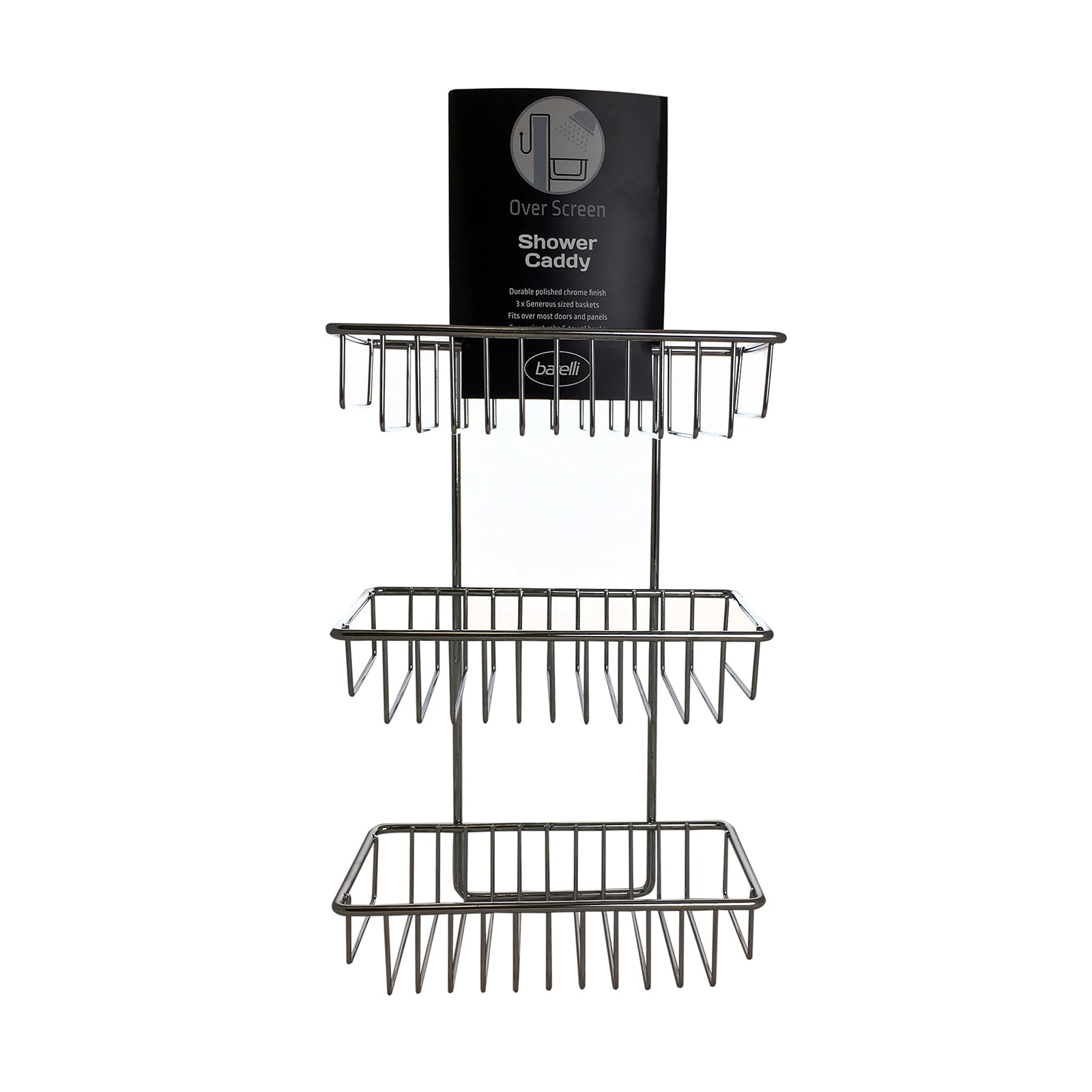 Barelli Chrome Over Screen Bathroom Shower Caddy with Hooks - Image 1 of 1