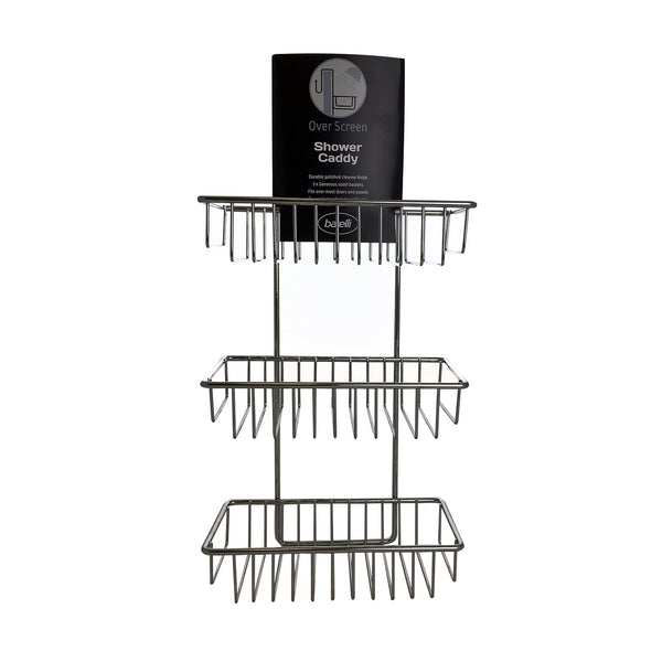 Barelli Chrome Over Screen Bathroom Shower Caddy with Hooks
