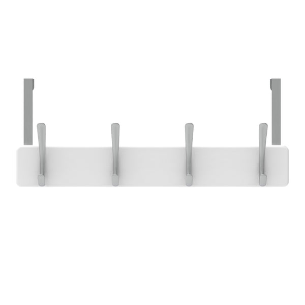 MODE 4 Brushed Nickel Hooks on White Board Over Door Hanger