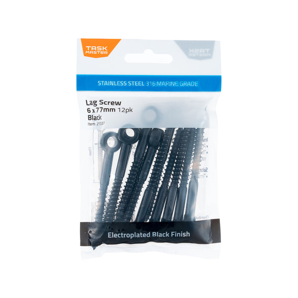 Taskmaster 6mm Black 316 Stainless Steel Lag Screw - 12 Pack