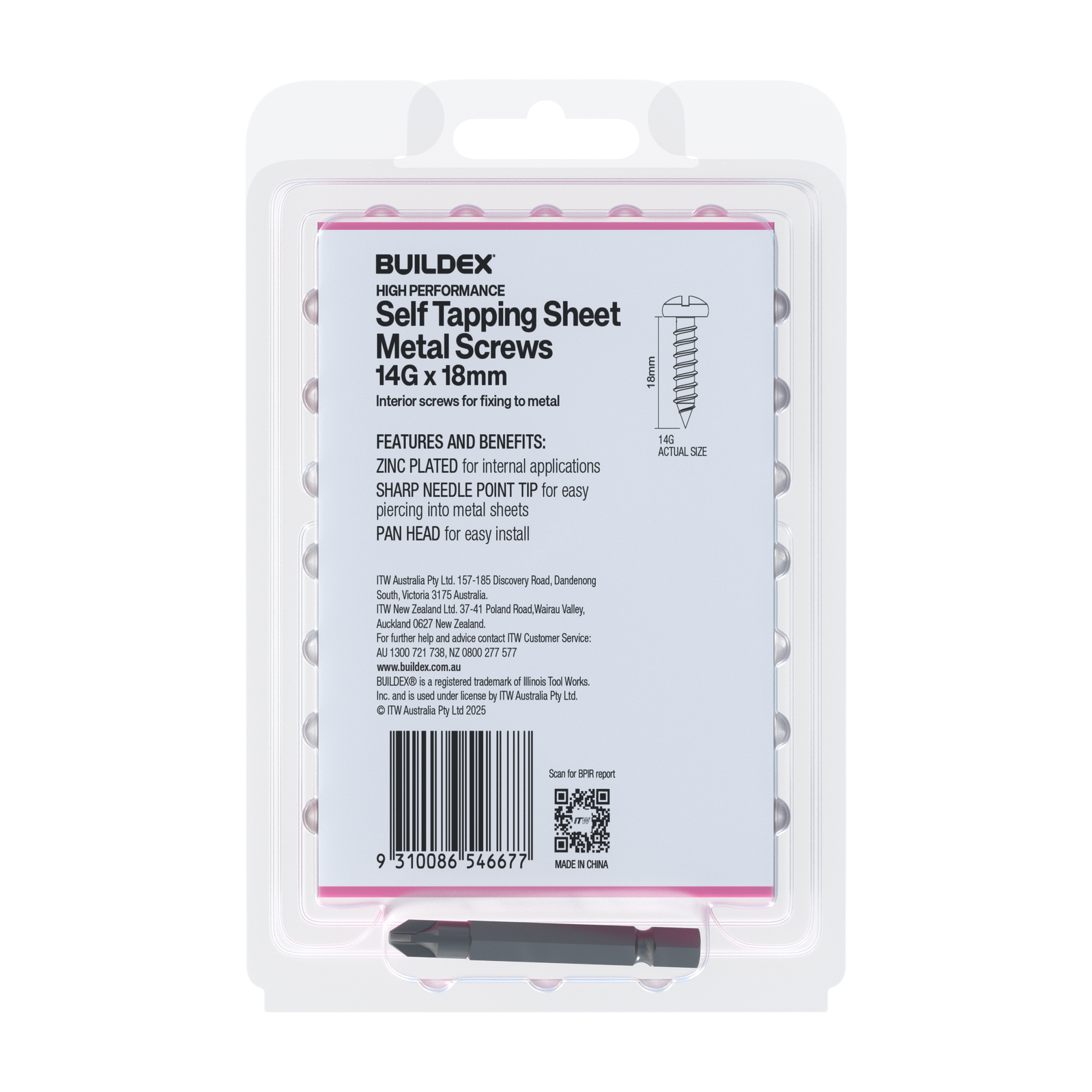Buildex 14G x 18mm Zinc Plated Self Tapping Sheet Metal Screws - 100 Pack - Image 3 of 3