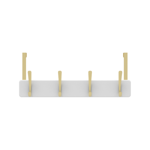 MODE 4 Brushed Brass Hooks on White Board Over Door Hanger