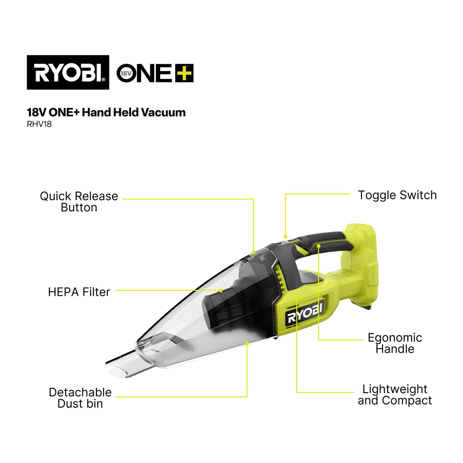 Ryobi 18V ONE+ Hand Vacuum RHV18 - Tool Only - Image 7 of 9