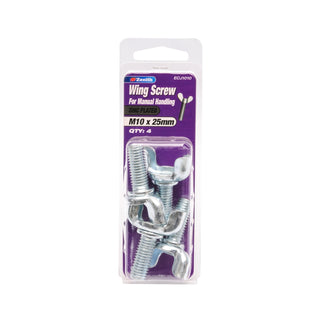 Zenith M10 x 25mm Zinc Plated Wing Screw - 4 Pack
