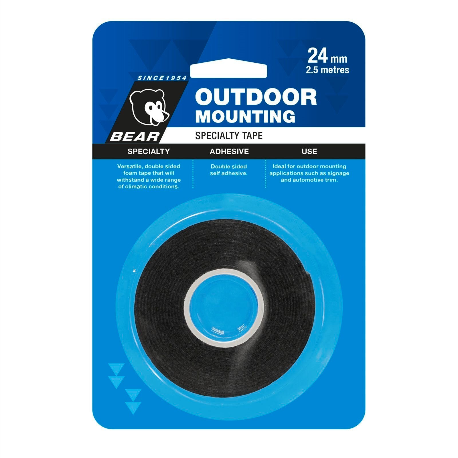 Bear 24mm x 2.5m Black Outdoor Mounting Tape - Image 1 of 1