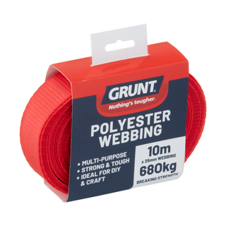 Grunt 25mm x 10m Black Poly Webbing - Black 10m