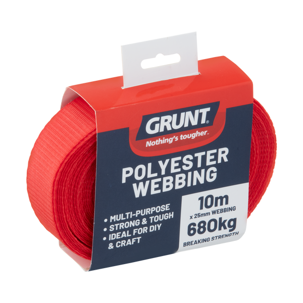 Grunt 25mm x 10m Black Poly Webbing - Black 10m