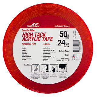 Moroday 24mm x 50m Clear Double Sided Hi Tack Polyester Tape