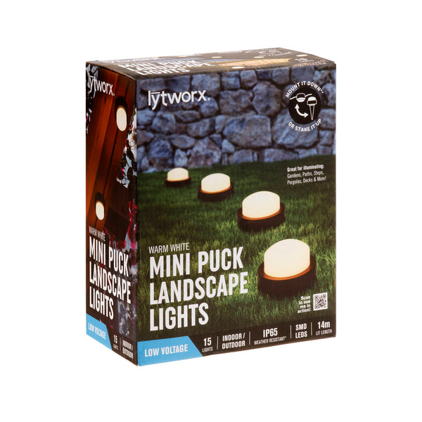 Lytworx Warm White Mini Puck Landscape Lights 15pk
