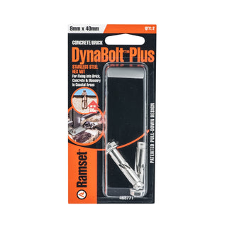 Ramset 8 x 40mm Stainless Steel DynaBolt Plus Hex Nut Bolt - 2 Pack