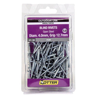 Otter 4.0 x 12.7mm Open Steel Blind Rivets - 100 Pack