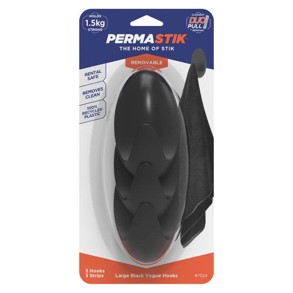 Permastik Large Black Vogue Hooks - 3 Pack