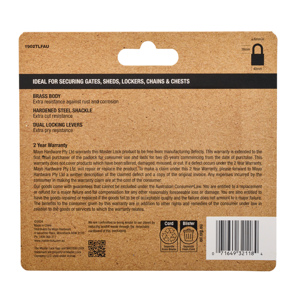Master Lock 40mm Long Shackle Padlock - 2 Pack - Image 18 of 18