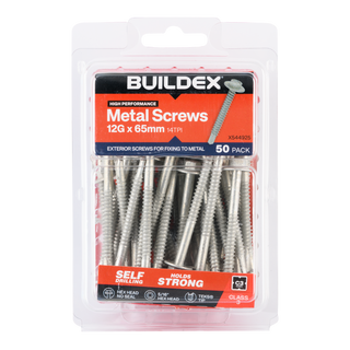 Buildex 12G x 65mm Class 3 Metal TEKS® Screws - 50 Pack