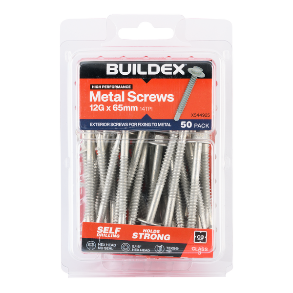 Buildex 12G x 65mm Class 3 Metal TEKS® Screws - 50 Pack