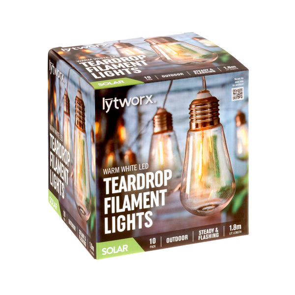 Lytworx Warm White Solar Teardrop Filament Lights - 10 Pack