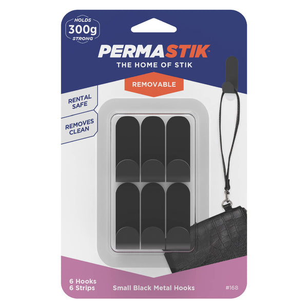 Permastik Small Black Metal Hooks - 6 Pack