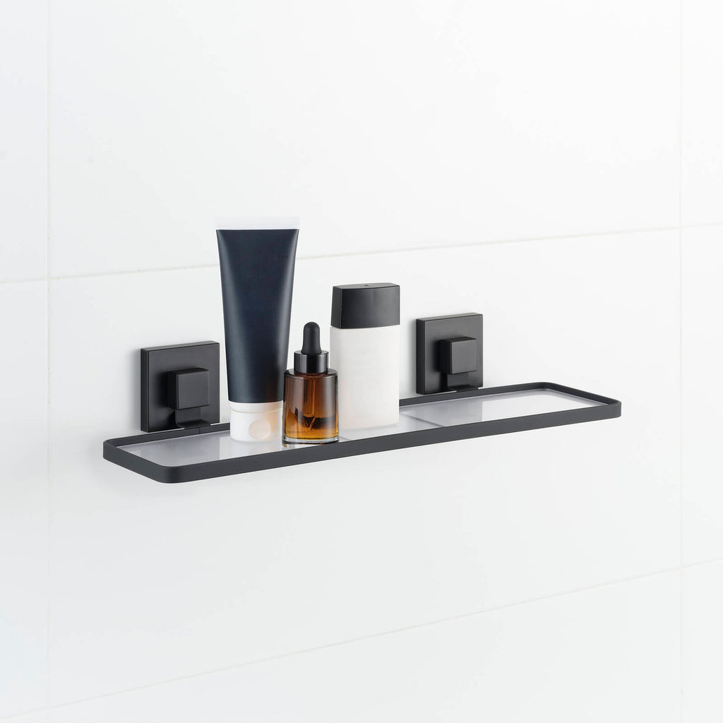 Fusion-Loc 26kg Black Matte Suction Frosted Acrylic Bathroom Shelf - Image 2 of 8
