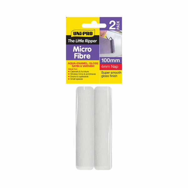 UNi-PRO 100mm Little Ripper Microfibre Mini Roller Covers 2 Pack 4mm Nap - 2 Pack