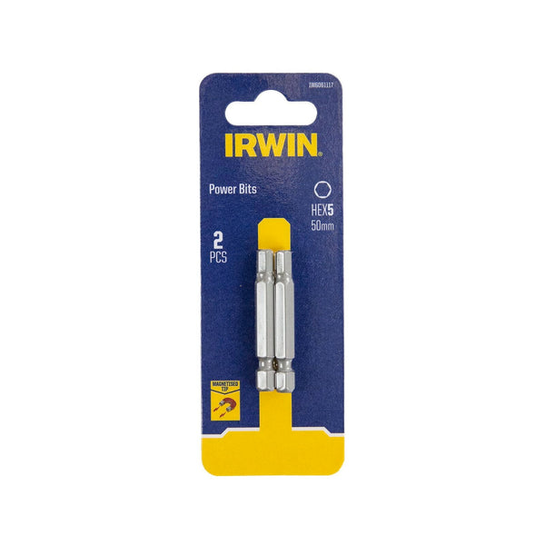IRWIN 50mm HEX5 Magnetic Power Bit - 2 Pack