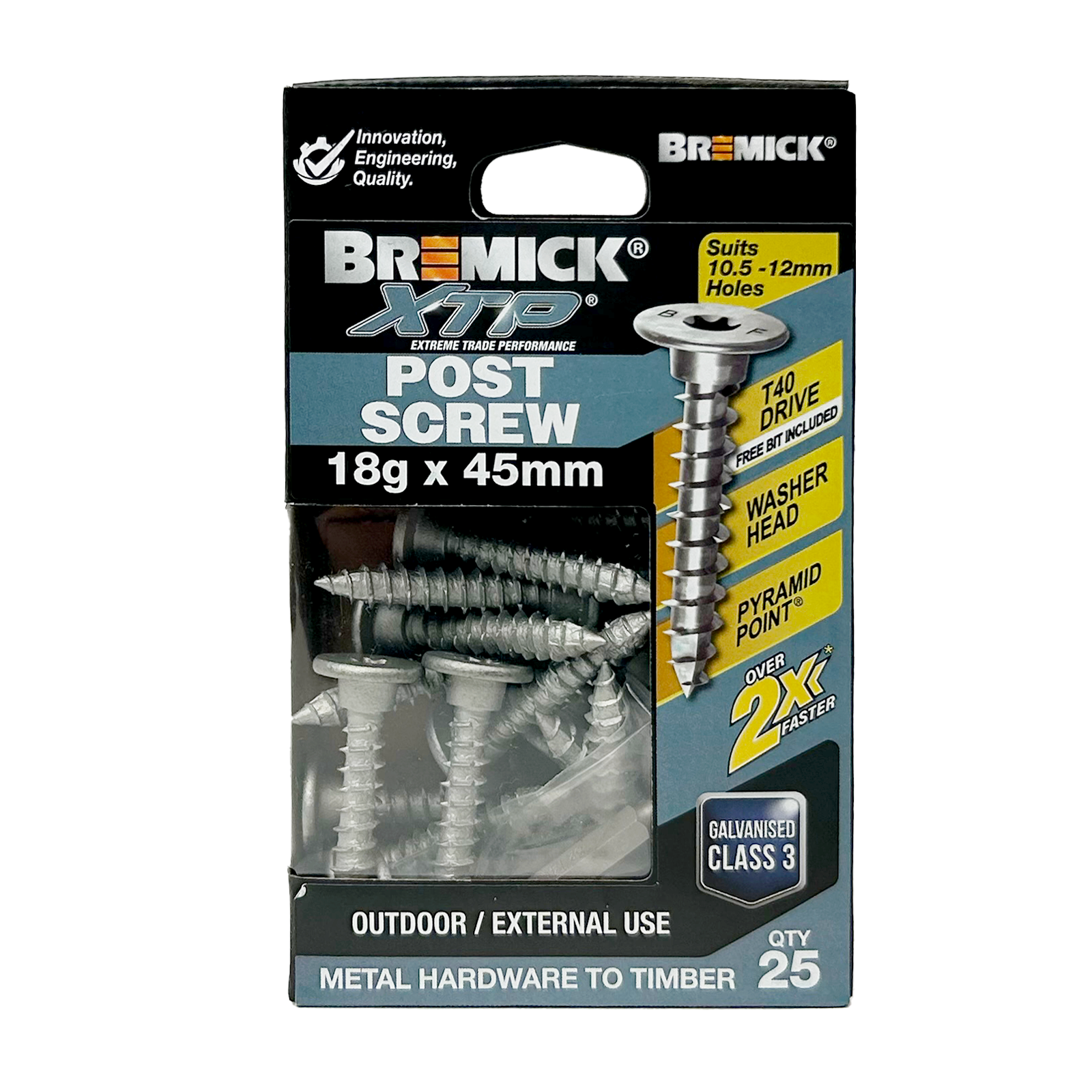 Bremick XTP Post Screw 18g x 45mm GALV T40 - 25 Pack - Image 2 of 5