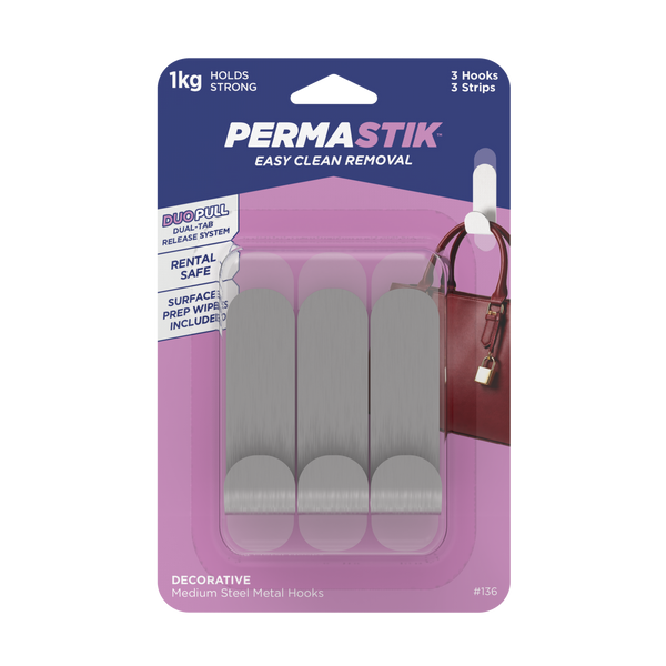 Permastik Medium Steel Metal Hooks - 3 Pack