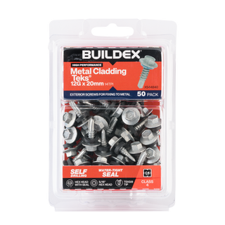 Buildex 12G x 20mm Class 4 Metal Cladding TEKS® Screws with Seal - 50 Pack