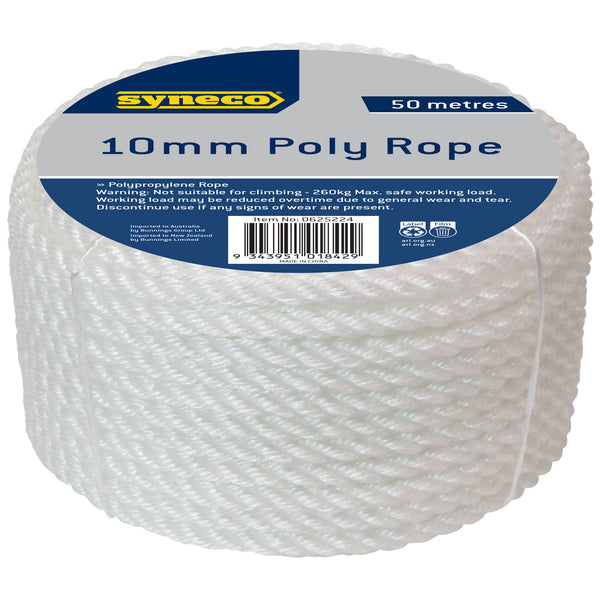 Syneco 10mm x 50m White Polypropylene Rope