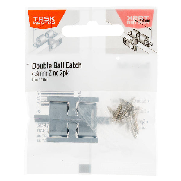 Taskmaster 43mm Zinc Double Ball Catch - 2 Pack - 43mm