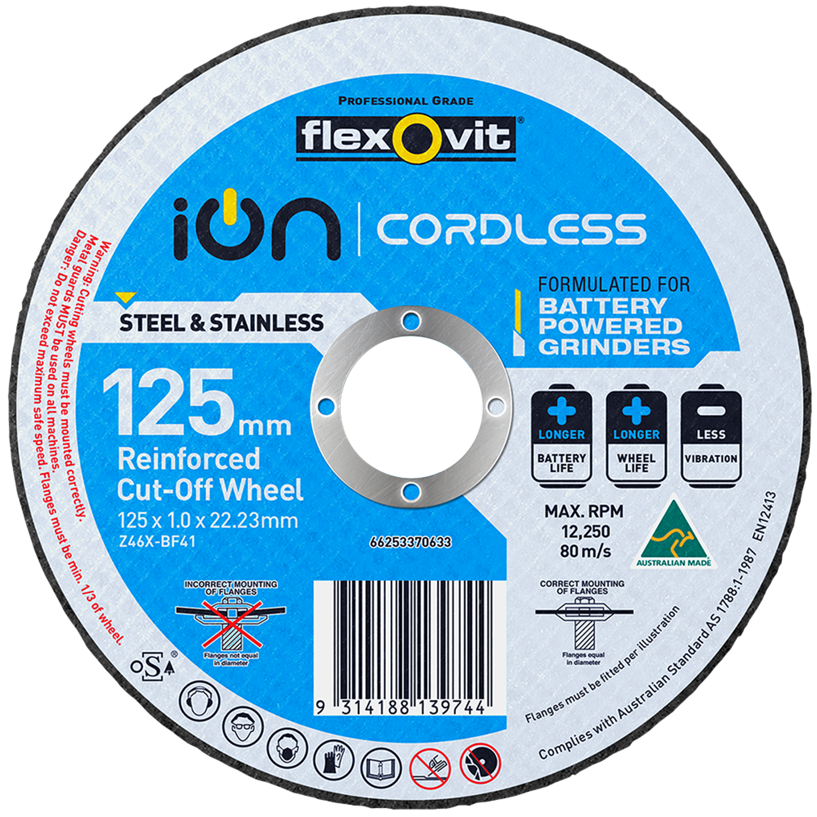 Flexovit 125mm Ion Cordless Reinforced Cut Off Wheel - Image 1 of 1