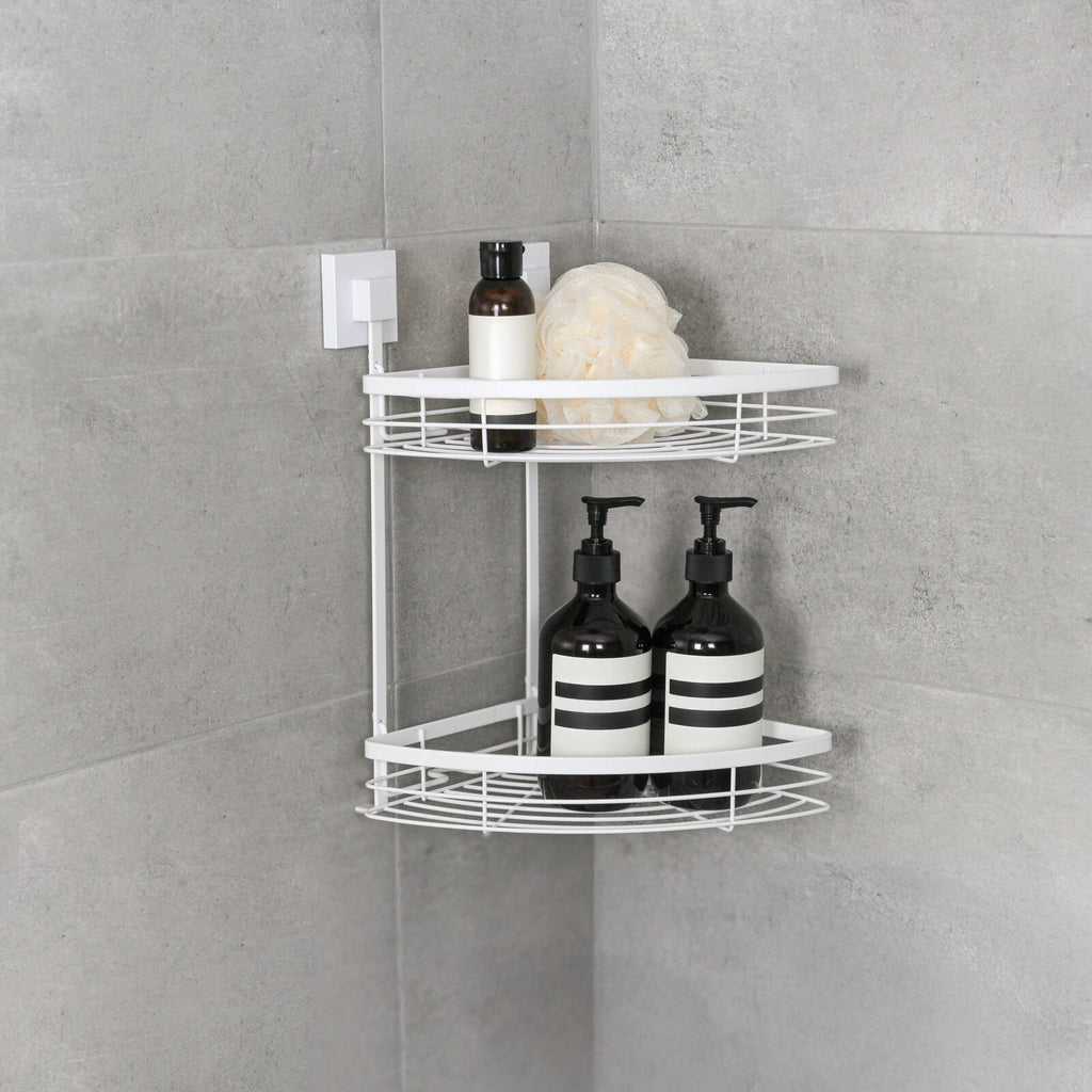 Fusion-Loc Matte White Style Suction Double Corner Shower Caddy - Image 4 of 5