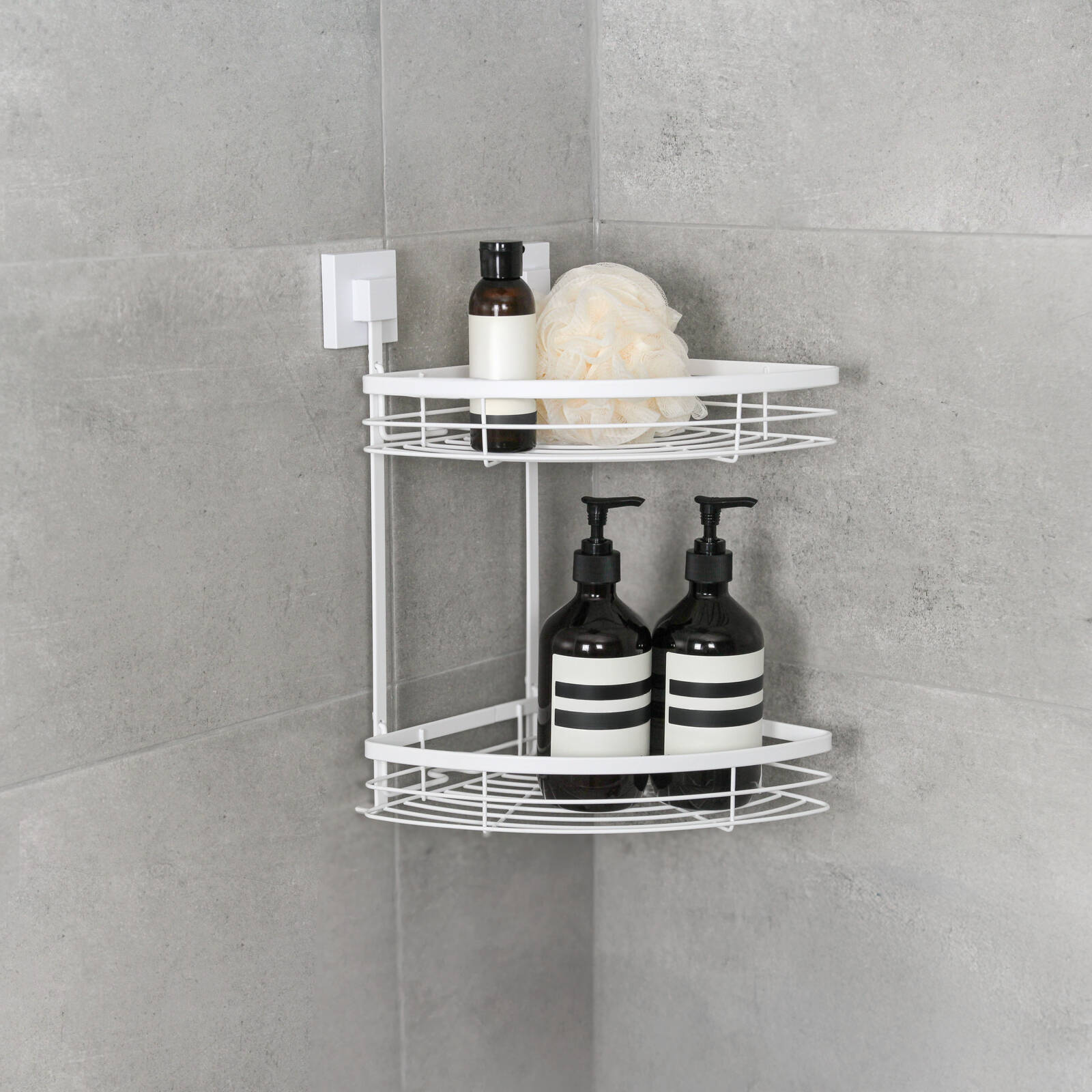 Fusion-Loc Matte White Style Suction Double Corner Shower Caddy - Image 4 of 5