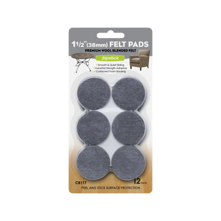Slipstick 38mm Grey Round Premium Wool Blended Floor Protection Felt Pads - 12 Pack